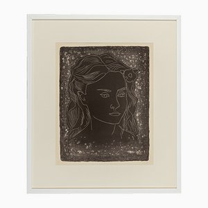 Fritz Kronenberg, Girl with Flower in Her Hair, 1950, Black & White Lithograph, Framed-GPP-1079910