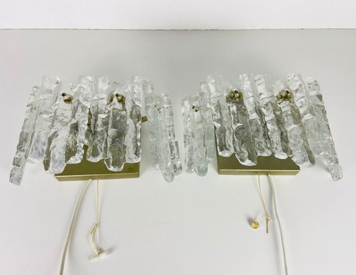 Frosted Ice Glass Wall Lamps from Kalmar, Austria, 1960s, Set of 2-PUK-933493