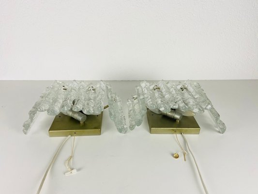 Frosted Ice Glass Wall Lamps from Kalmar, Austria, 1960s, Set of 2-PUK-933493