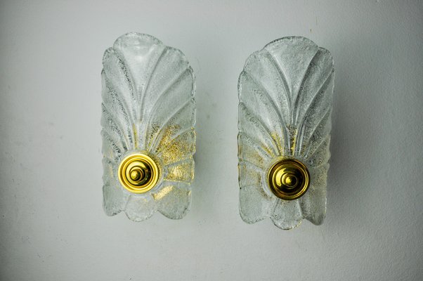 Frosted Leaf Sconces in Murano Glass, Italy, 1970, Set of 2-EJE-1686650