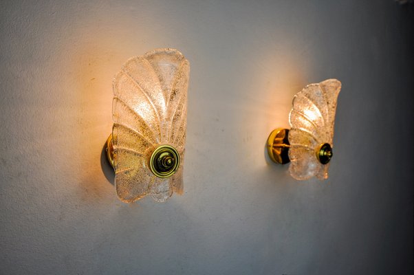 Frosted Leaf Sconces in Murano Glass, Italy, 1970, Set of 2-EJE-1686650