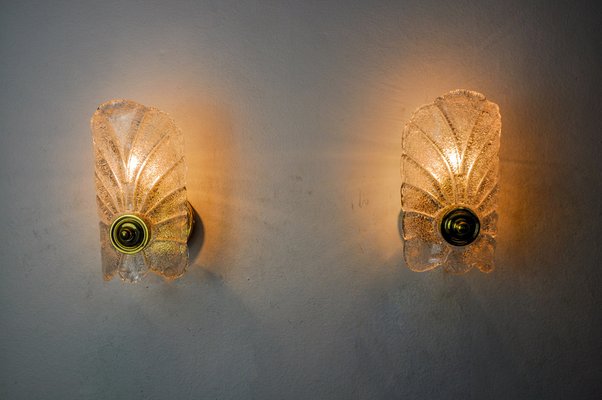 Frosted Leaf Sconces in Murano Glass, Italy, 1970, Set of 2-EJE-1686650