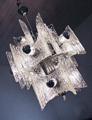 Frosted Murano Glass and Chrome Chandelier from Kaiser Leuchten, Germany, 1960-DEK-1122871