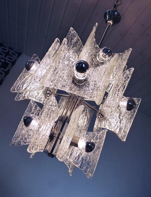 Frosted Murano Glass and Chrome Chandelier from Kaiser Leuchten, Germany, 1960-DEK-1122871