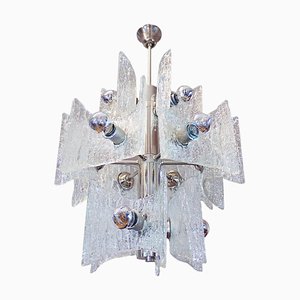 Frosted Murano Glass and Chrome Chandelier from Kaiser Leuchten, Germany, 1960-DEK-1122871