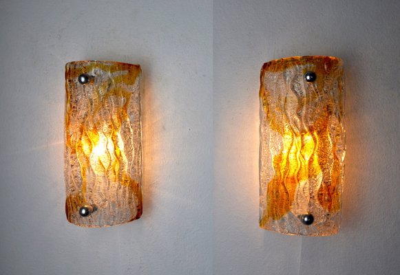 Frosted Murano Glass Sconces from Mazzega, Italy, 1960s, Set of 2-EJE-1373509