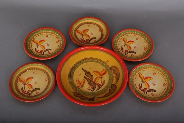 Fruit Bowl & Plates from Knabstrup, 1900s, Set of 6-DQ-1240768