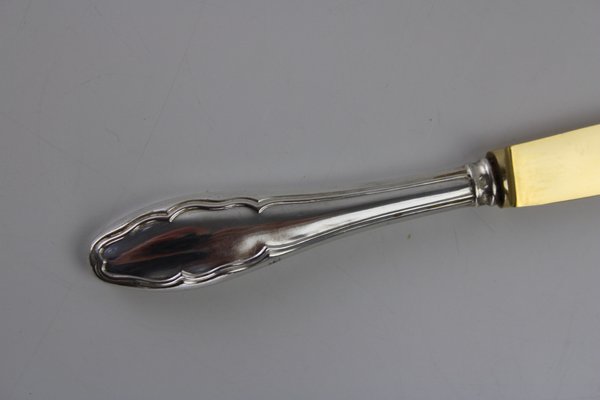 Fruit Cutlery with 800 Silver Handle & Gilded Stainless Steel Blade, 1900s, Set of 12-ZWH-1385434