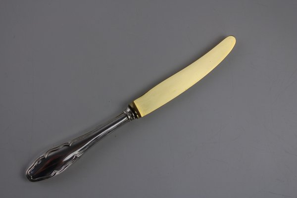 Fruit Cutlery with 800 Silver Handle & Gilded Stainless Steel Blade, 1900s, Set of 12-ZWH-1385434