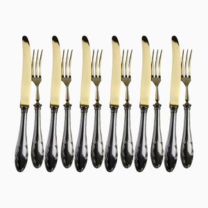 Fruit Cutlery with 800 Silver Handle & Gilded Stainless Steel Blade, 1900s, Set of 12-ZWH-1385434