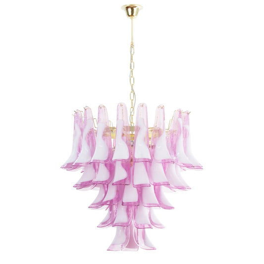 Fuchsia & White Color Murano Glass Petal Chandelier, Italy, 1990s