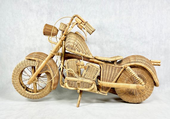 Full Size Wicker & Bamboo Harley Davidson Motorcycle attributed to Tom Dixon for Habitat, 1980s-ZCY-1768976