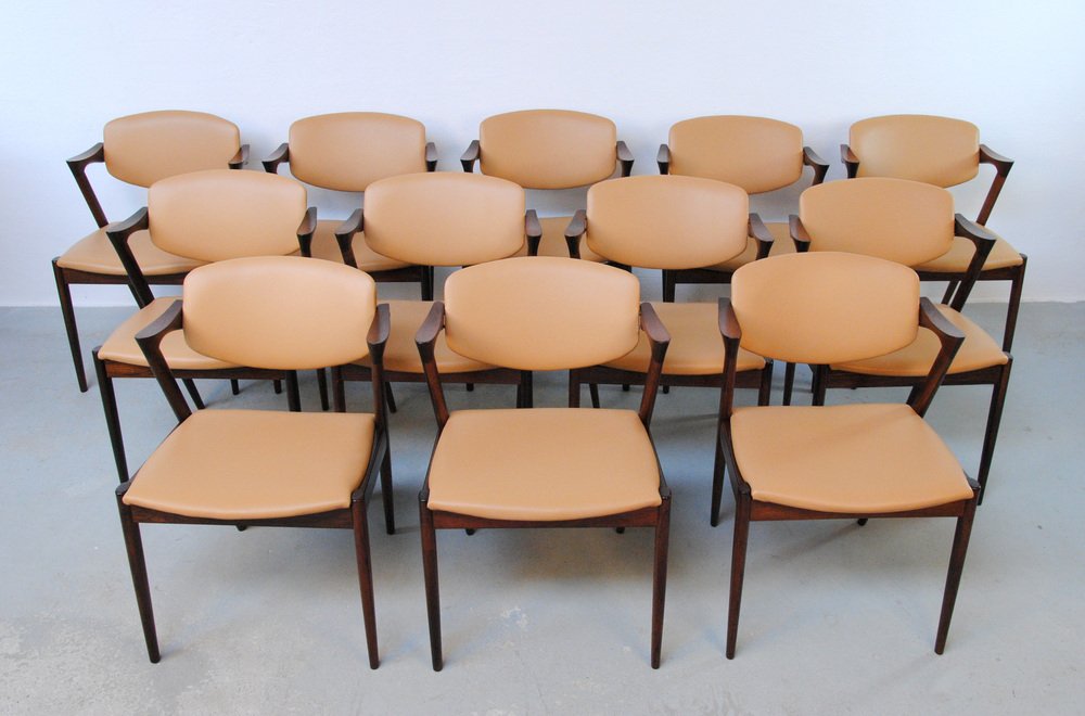 Fully Renovated Dining Chairs in Rosewood by Kai Kristiansen for Schou Andersen, 1960s, Set of 12