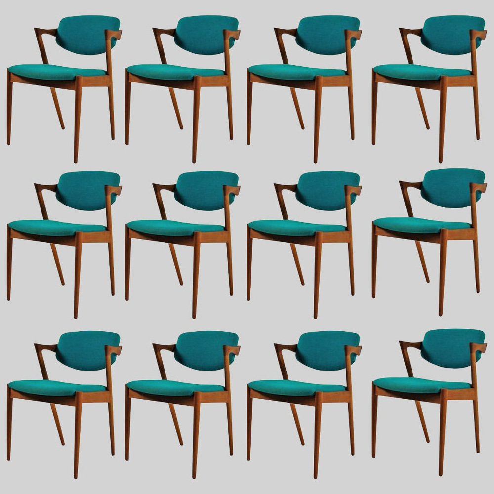 Fully Renovated Dining Chairs in Teak by Kai Kristiansen for Schou Andersen, 1960s, Set of 12