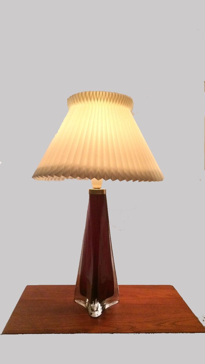 Fully Restored Large Triangular Red & Clear Glass Table Lamp by Carl Fagerlund for Orrefors, 1960s