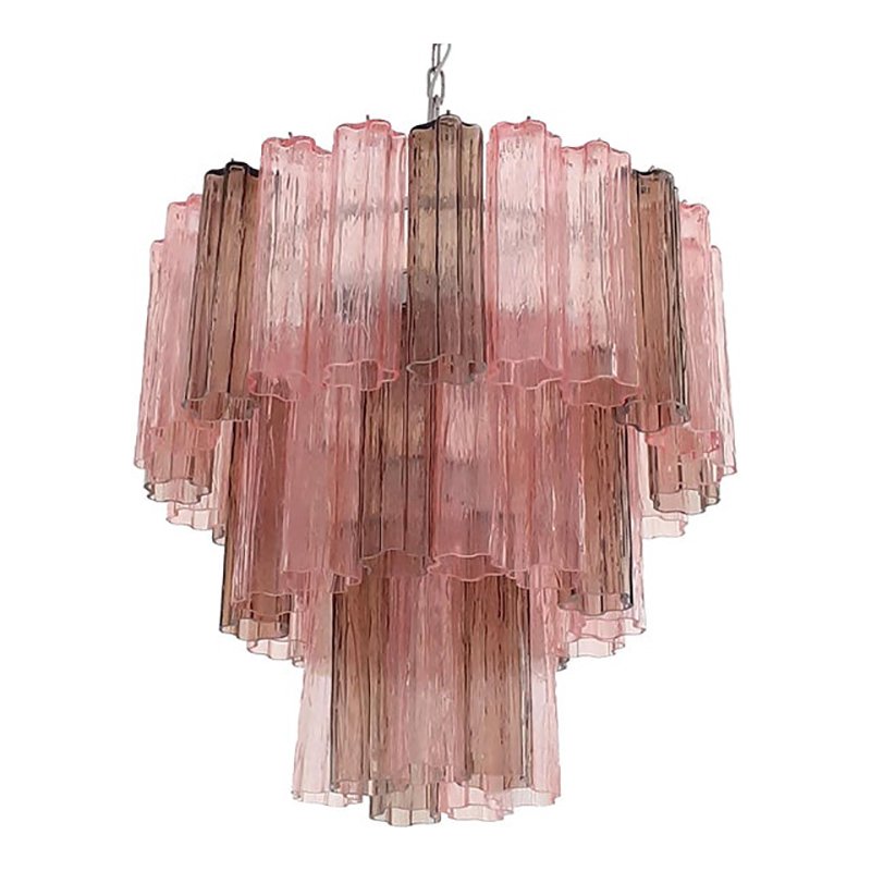 Fume and Pink Tronchi Murano Glass Chandelier by Simoeng