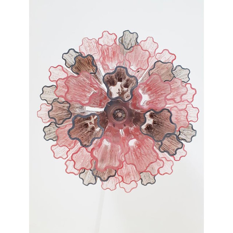 Fume and Pink Tronchi Murano Glass Chandelier by Simoeng