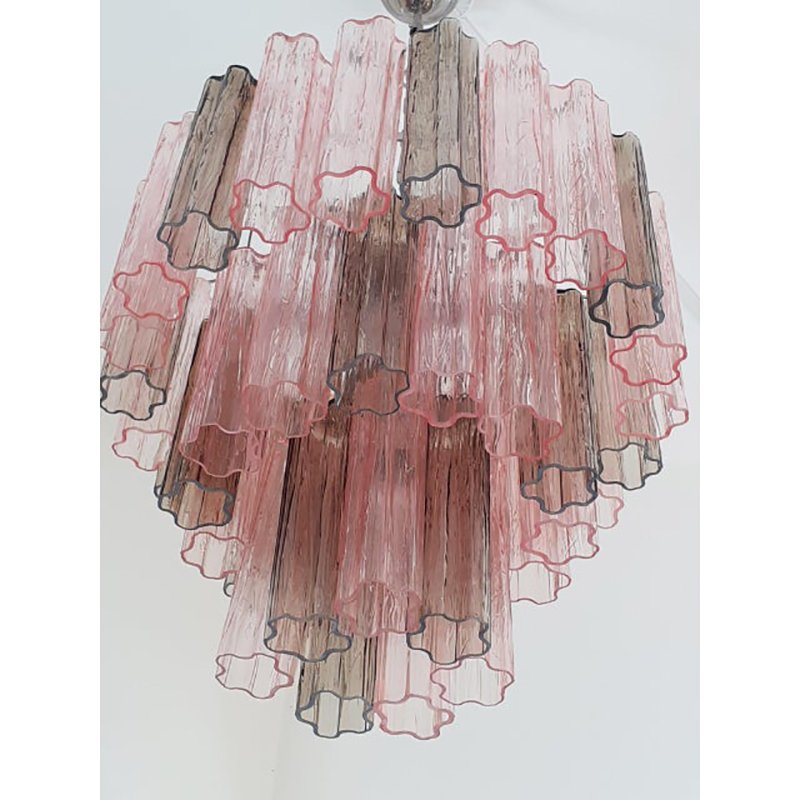 Fume and Pink Tronchi Murano Glass Chandelier by Simoeng