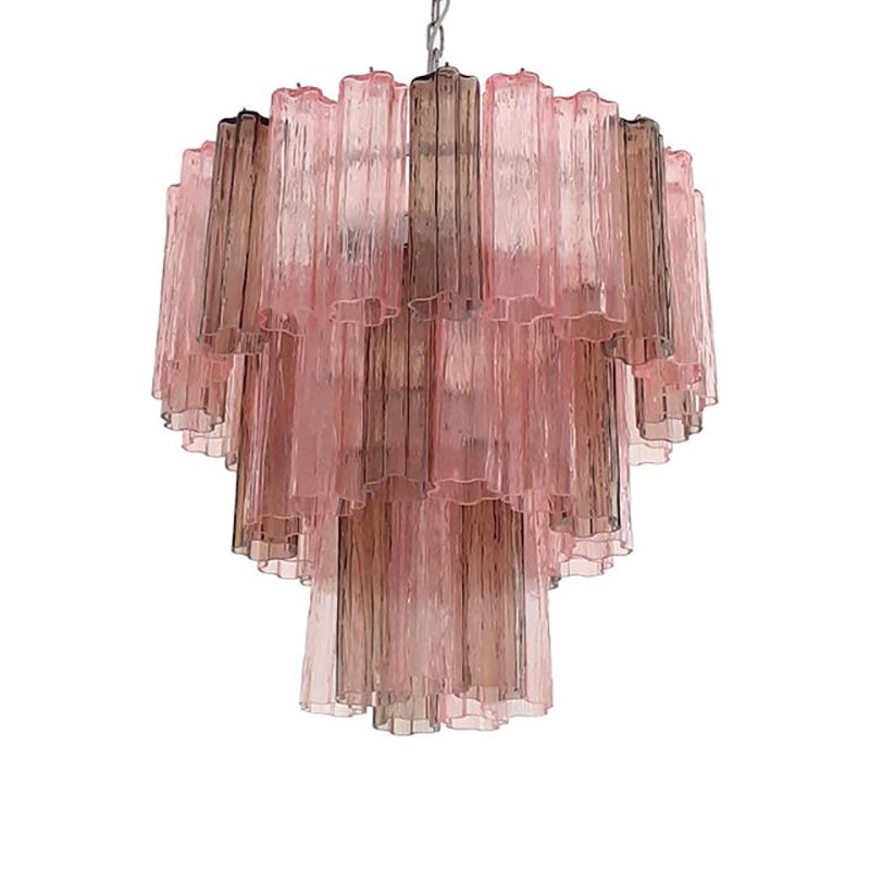 Fume and Pink Tronchi Murano Glass Chandelier by Simoeng