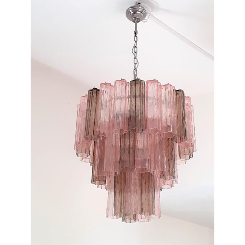 Fume and Pink Tronchi Murano Glass Chandelier by Simoeng