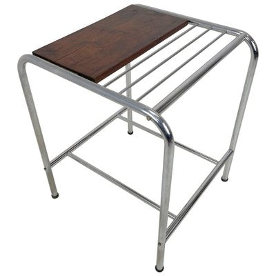 Functionalist Chrome & Wood Side Table, 1950s-TZ-1326541