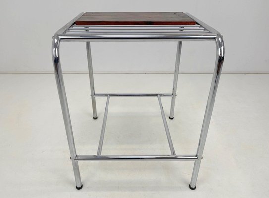 Functionalist Chrome & Wood Side Table, 1950s-TZ-1326541