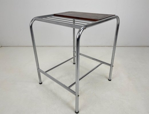 Functionalist Chrome & Wood Side Table, 1950s-TZ-1326541