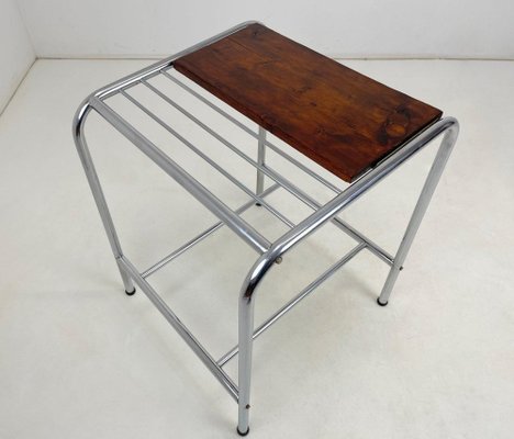 Functionalist Chrome & Wood Side Table, 1950s-TZ-1326541