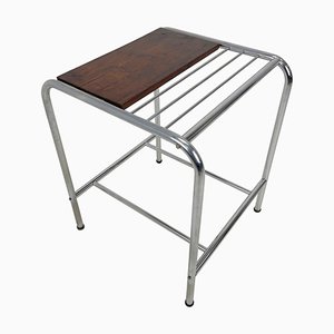 Functionalist Chrome & Wood Side Table, 1950s-TZ-1326541