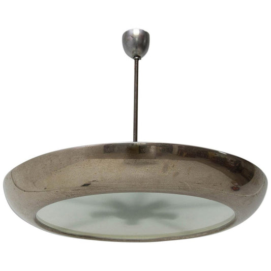 Functionalist Copper UFO Pendant Lamp by Josef Hurka for Napako, Czechoslovakia, 1940s