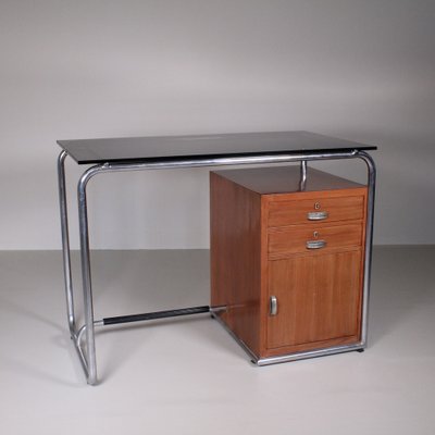 Functionalist Tubular Metal, Wood and Glass Top Desk by Osvaldo Borsani-VJY-1703638