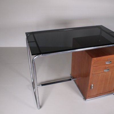 Functionalist Tubular Metal, Wood and Glass Top Desk by Osvaldo Borsani-VJY-1703638