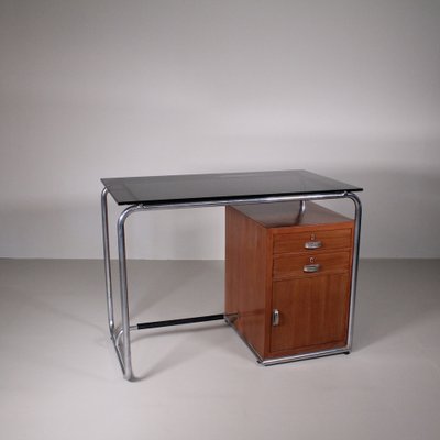 Functionalist Tubular Metal, Wood and Glass Top Desk by Osvaldo Borsani-VJY-1703638