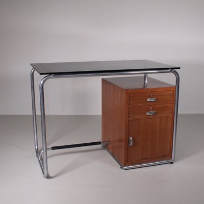 Functionalist Tubular Metal, Wood and Glass Top Desk by Osvaldo Borsani-VJY-1703638