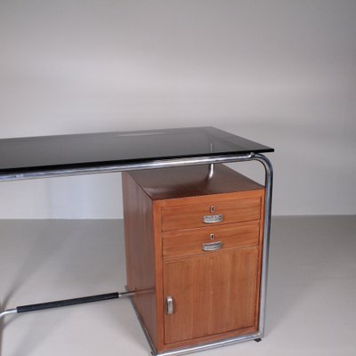 Functionalist Tubular Metal, Wood and Glass Top Desk by Osvaldo Borsani-VJY-1703638