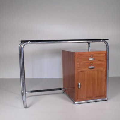 Functionalist Tubular Metal, Wood and Glass Top Desk by Osvaldo Borsani-VJY-1703638