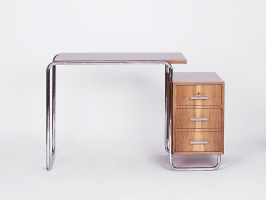 Functionalist Walnut Veneer Steel Tube Desk, 1930s-TW-1362227