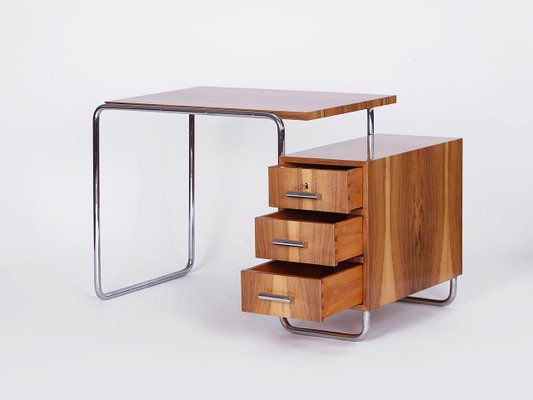 Functionalist Walnut Veneer Steel Tube Desk, 1930s-TW-1362227