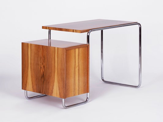 Functionalist Walnut Veneer Steel Tube Desk, 1930s-TW-1362227