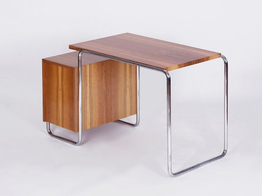 Functionalist Walnut Veneer Steel Tube Desk, 1930s-TW-1362227