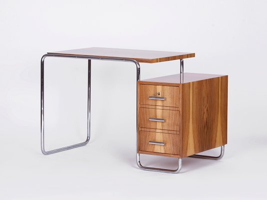 Functionalist Walnut Veneer Steel Tube Desk, 1930s-TW-1362227