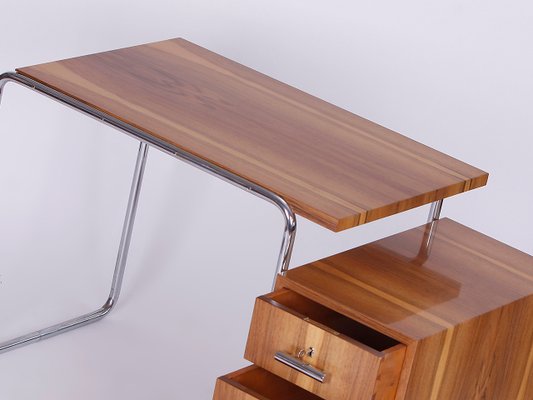 Functionalist Walnut Veneer Steel Tube Desk, 1930s-TW-1362227