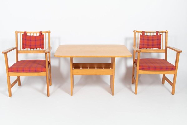 Furubo Armchairs & Table by Yngve Ekstrom for Swedese, 1970s, Set of 3-KMC-884139