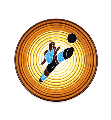 Futurist Soccer Player Plate by Dante Baldelli for Fictilia, Faenza, Italy, 1971-TXN-1420542