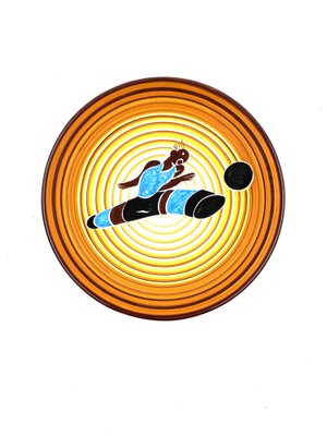 Futurist Soccer Player Plate by Dante Baldelli for Fictilia, Faenza, Italy, 1971-TXN-1420542