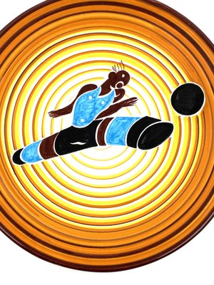 Futurist Soccer Player Plate by Dante Baldelli for Fictilia, Faenza, Italy, 1971-TXN-1420542