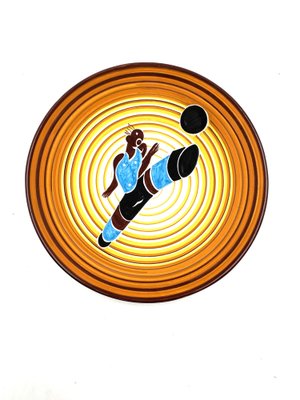 Futurist Soccer Player Plate by Dante Baldelli for Fictilia, Faenza, Italy, 1971-TXN-1420542