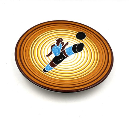 Futurist Soccer Player Plate by Dante Baldelli for Fictilia, Faenza, Italy, 1971-TXN-1420542