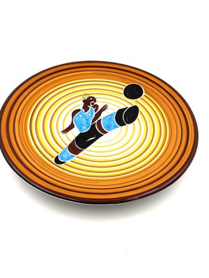 Futurist Soccer Player Plate by Dante Baldelli for Fictilia, Faenza, Italy, 1971-TXN-1420542