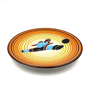 Futurist Soccer Player Plate by Dante Baldelli for Fictilia, Faenza, Italy, 1971-TXN-1420542